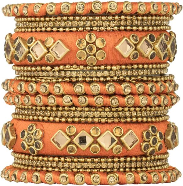 Aheli Ethnic Handmade Silk Thread Faux Stone Studded Bangle Set Bracelet Chudha Indian Wedding Festive Wear Fashion Jewelry Gift for Women Blue