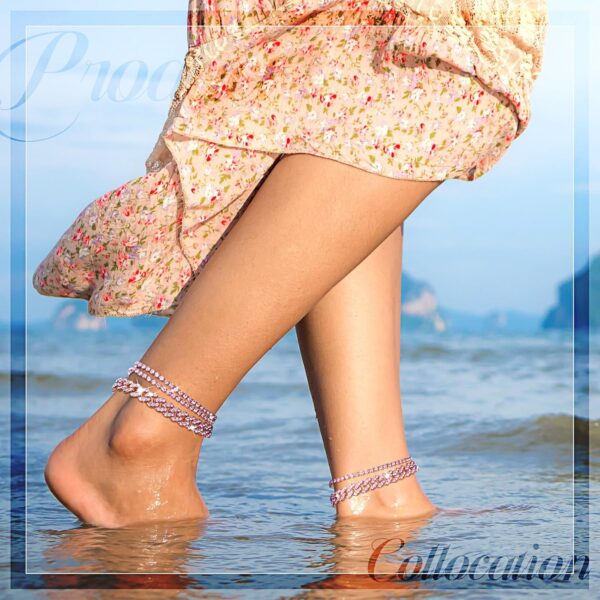 Sureio 3 Pcs Anklets Bracelet for Women Adjustable Diamond Tennis Anklets for Women Wedding Fashion Gifts - Image 5