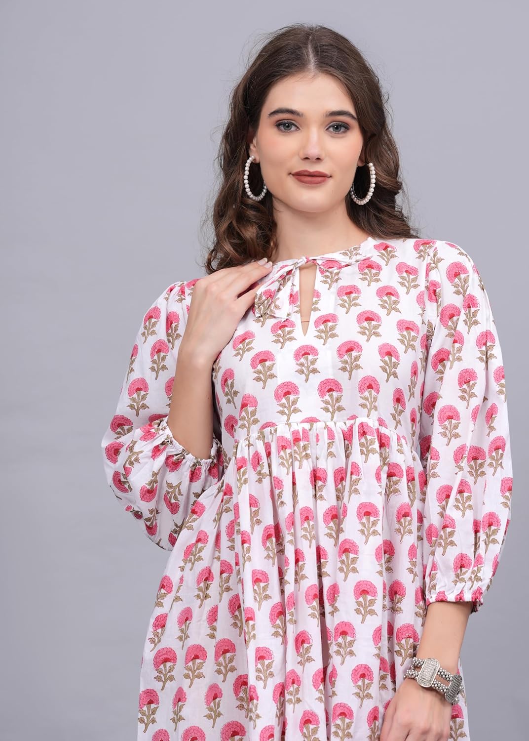 Dress for Women Buti Block Printed Indian Cotton Maxi Dress Bohemian Outfit with Pocket by Dhanlaxmi Handicrafts - Image 4