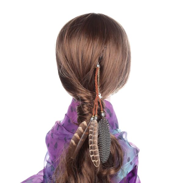 AWAYTR Hippie Feather Hair Extension Clip Bohemia Tribal Indian Peacock Hair Feather Hippie Headpiece Braided Beads Headwear Festival Hair Accessories (3color) - Image 2