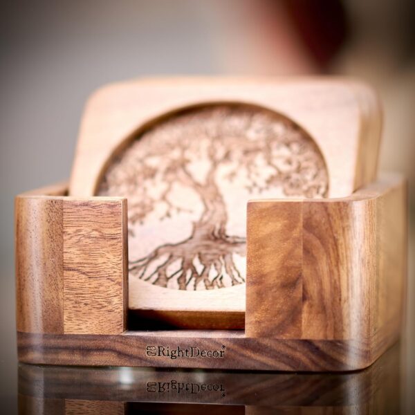 Walnut Coasters Set of 4 with Holder Update November 2024 Wooden Coasters Coasters with Holder Wood Coasters Coasters Cup Coasters for Table Wood Coasters for Drinks Brown Coasters Square Coasters - Image 9