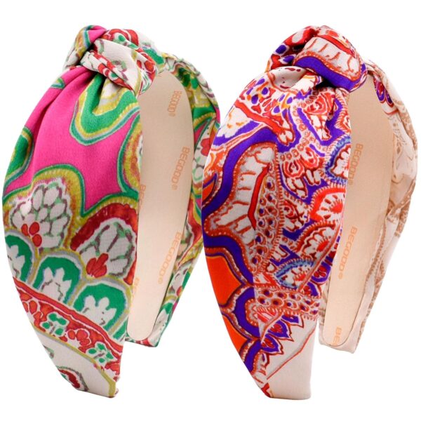 BEGOOD Headbands for Women Paisley Knotted Headband Fashion Top Knot Hairbands Womens Wide Head Band Girls Knot Headbands Hair Accessories 2Pcs