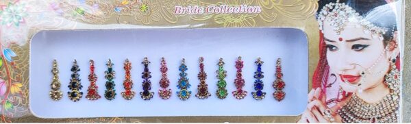 Multicolored Crystal Bindi Bridal face Jewels Forehead Tika Indian Bindis for women bindi Indian multicolor round long small gold (Long Bindis - 12 Bindi) - Image 2