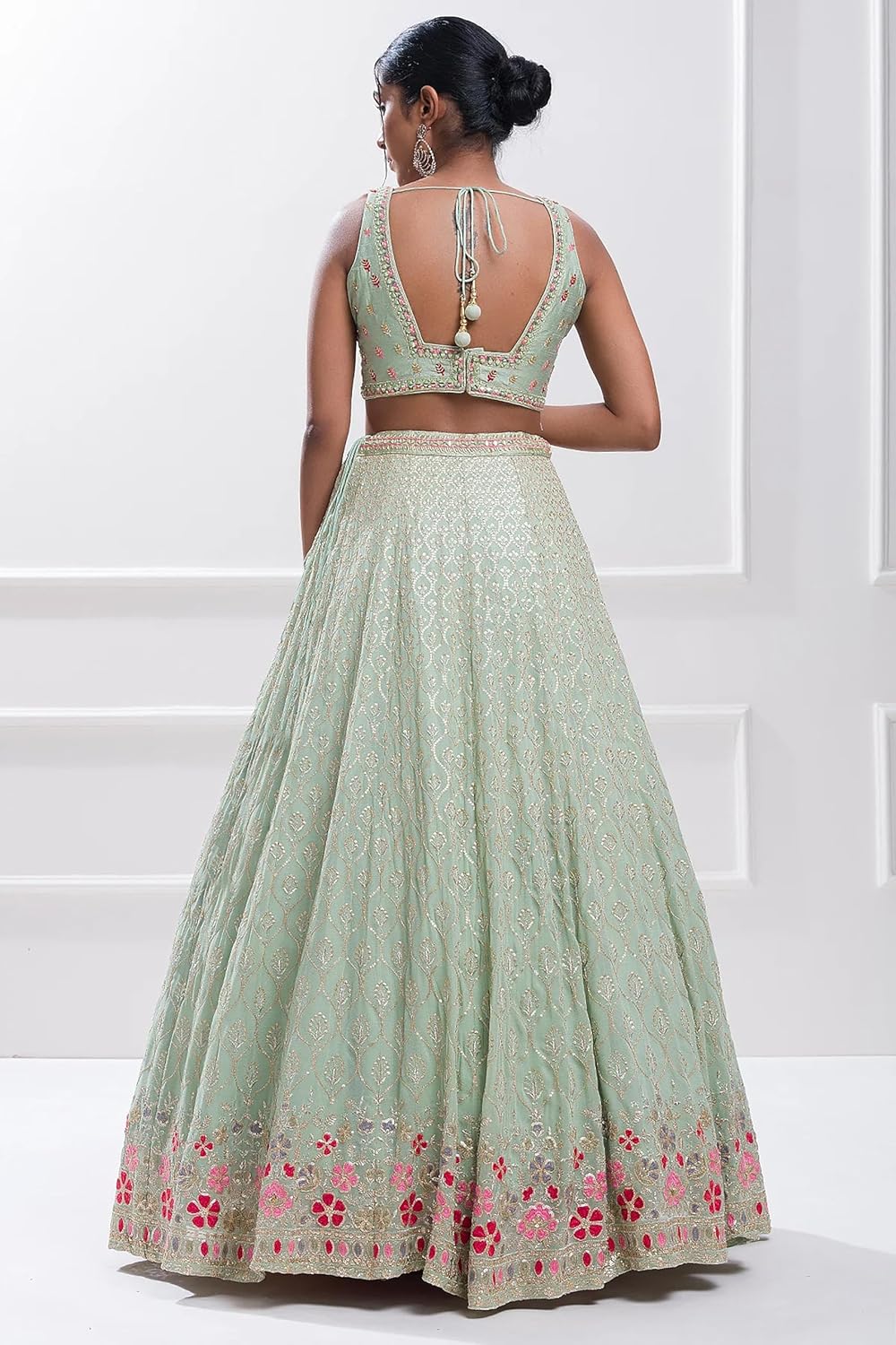 TRENDMALLS Women's LightGreen Georgette Embroidery Sequence Work Lehenga Choli Blouse with Dupatta For Women - Image 2