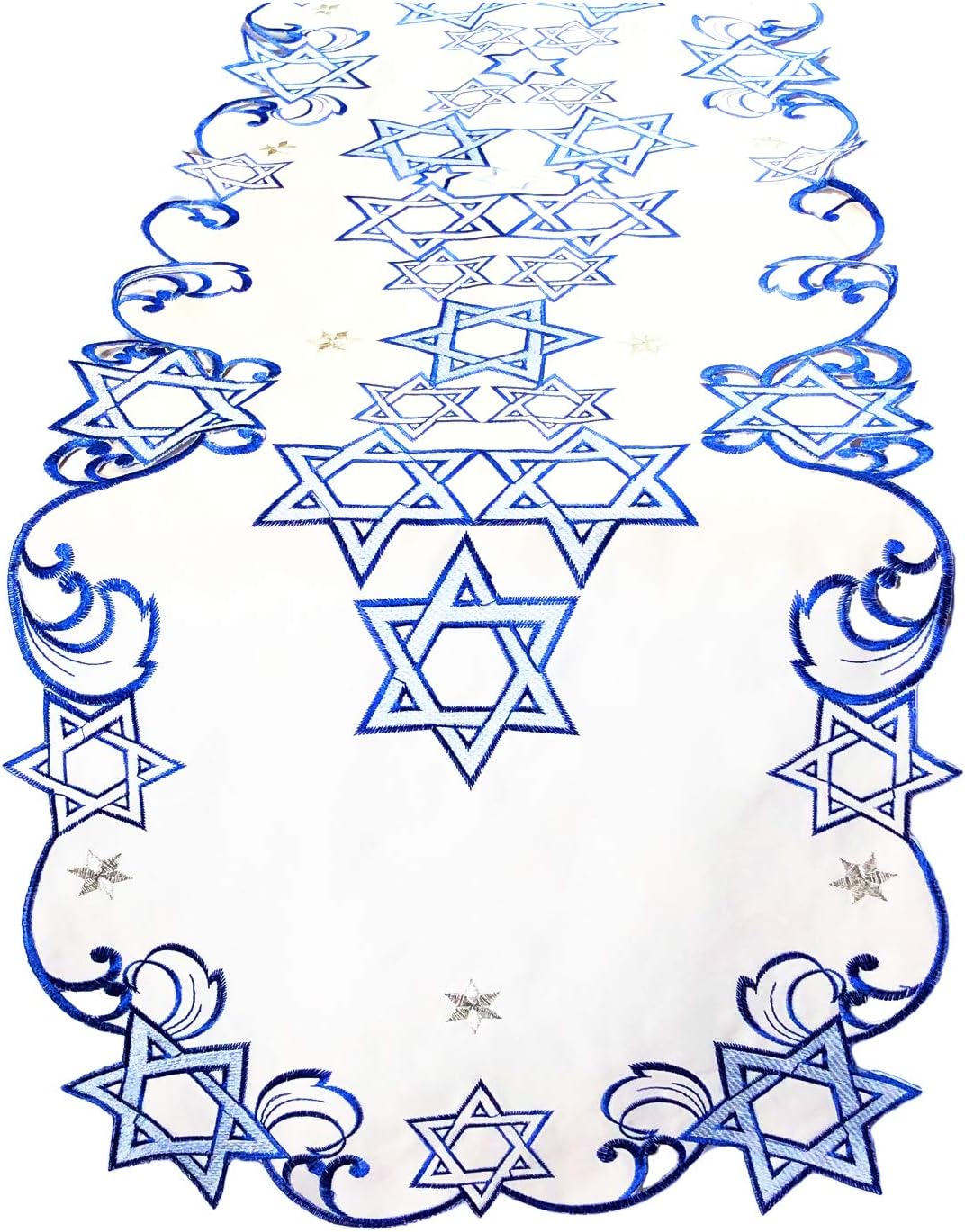 Holiday Star of David Purim Passover Jewish Table Runner Topper Blue Embroidered Cut Work Topper Linen Decorations (16" x 36") - Image 4