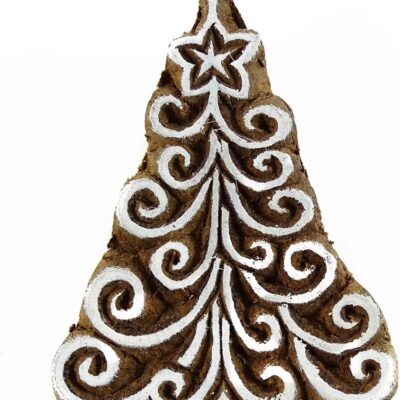 Christmas Tree Wooden Textile Stamps Wood Decorative Printing Blocks Indian