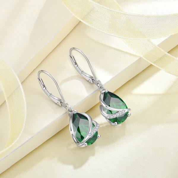 Teardrop Jewelry Set for Women 925 Sterling Silver Emerald Necklace and Earrings Set May Birthstone Jewelry Gifts for Her - Image 2