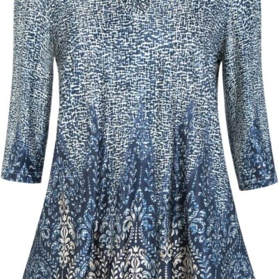 BAISHENGGT Womens 3/4 Sleeve Floral Printed Notch V Neck Blouses Tunics Tops