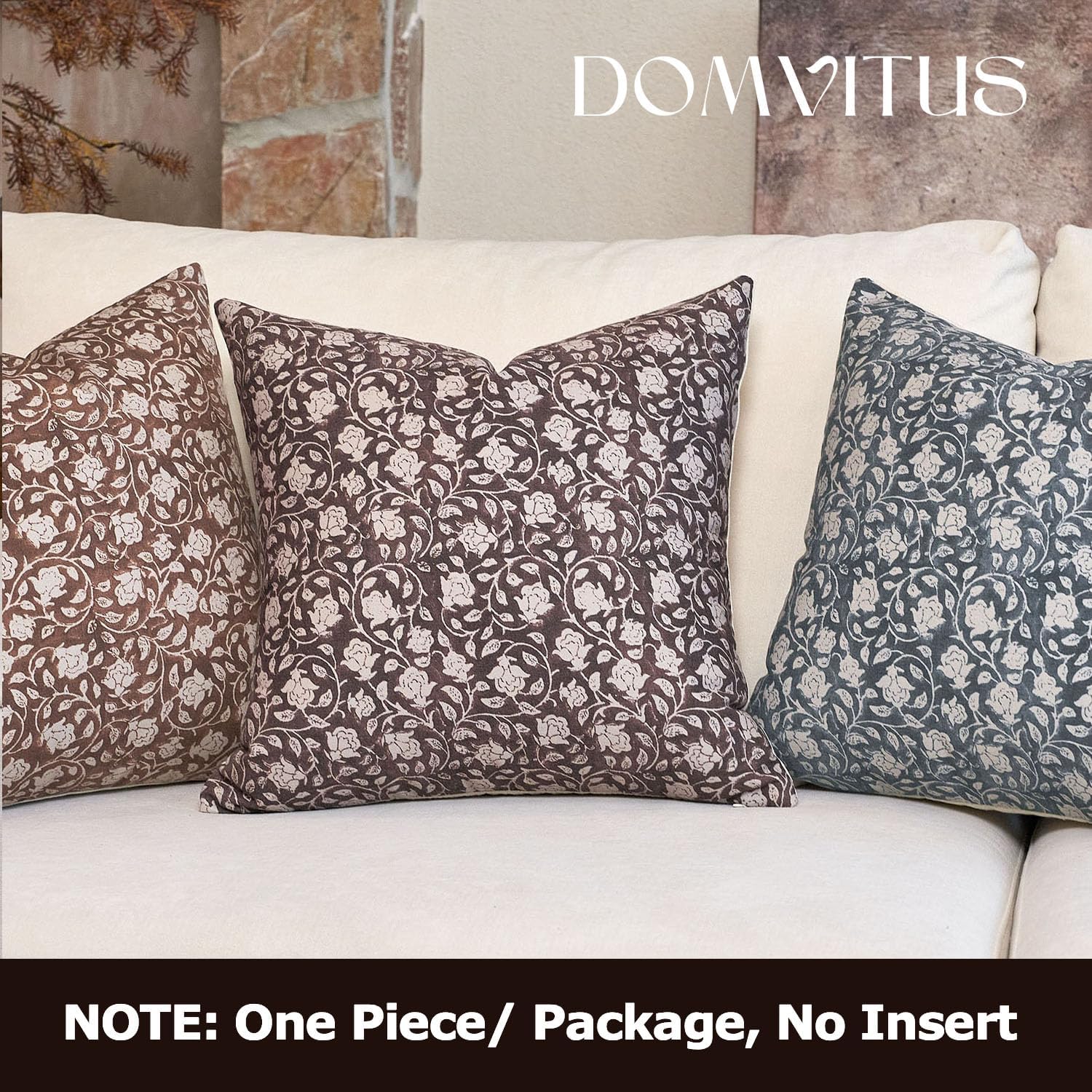 DOMVITUS Floral Pillow Covers 20x20, Throw Pillows for Couch, Block Print Pillow Cover, Decorative Neutral Accent Throw Pillow Covers for Living Room, 1PC, Dark Brown - Image 6