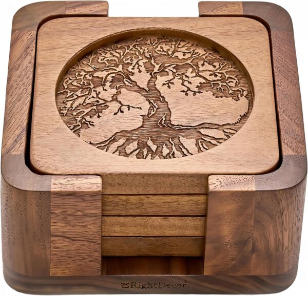 Walnut Coasters Set of 4 with Holder Update November 2024 Wooden Coasters Coasters with Holder Wood Coasters Coasters Cup Coasters for Table Wood Coasters for Drinks Brown Coasters Square Coasters