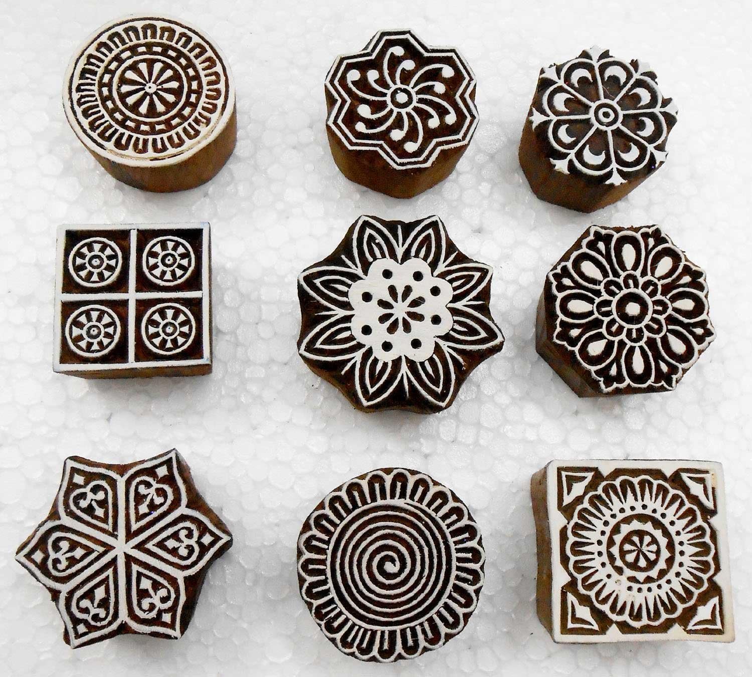 Handcarved Wooden Block Printing Stamps (Set of 9) for Textile Designing/Craft Printing Pattern for Saree/Scrapbookng/Tattoo - Image 2