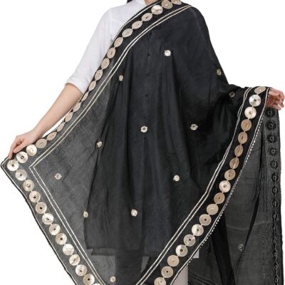 Exotic India Dupatta from Amritsar Embellished with Patch Border