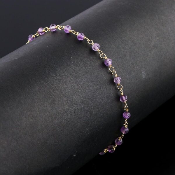 Natural Amethyst Gemstones Rosary Anklet, Handmade Anklets, Rosary Chain, February Birthstone, Gold Plated Anklet, Simple Delicate Ankle Bracelet, Anklet for Women, 9+2inch - Image 5