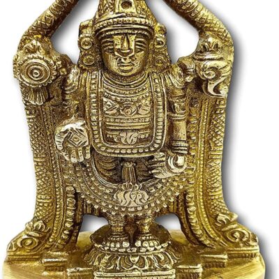 athizay Balaji Idol Brass Statues Antique | Gold Lacquer Finished Tirupati Balaji Statues Lord Venkateswara Incarnation of Lord Vishnu Sculpture (Lord Balaji Gold 12 cm)