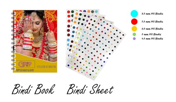 960 Multicolour Bollywood Forehead Stickers Adhesive Body Jewel 10 Page Book of Different Sized Tattoo Bindi Round Dot Circle (960 PC Bindi Book) - Image 3