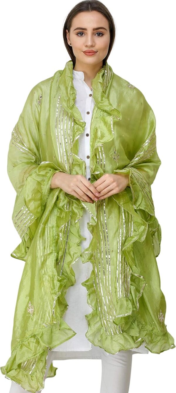 Exotic India Dupatta from Amritsar with Gota Patches and Frill Border - Art Silk - Image 4
