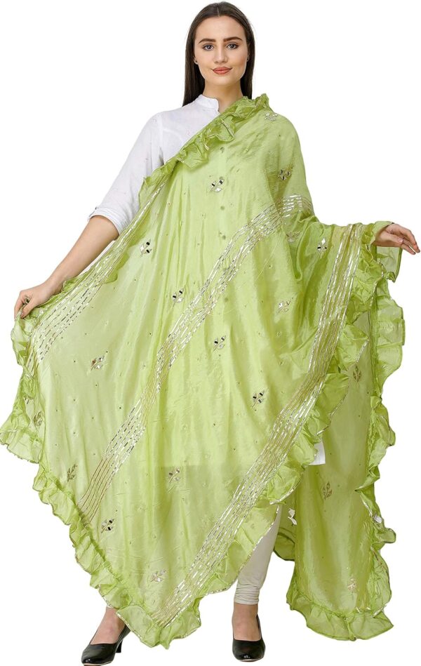 Exotic India Dupatta from Amritsar with Gota Patches and Frill Border - Art Silk