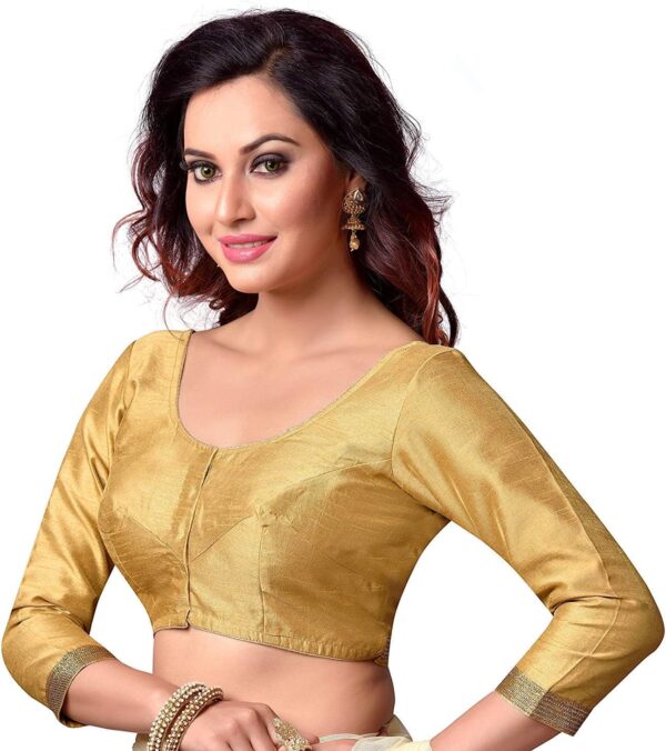 Heer Designer IN Bollywood designer polyester Round Neck Plain Full Sleeves Saree Sari Readymade Blouse for Women - Image 2