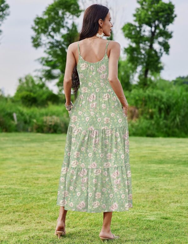 Zeagoo Womens Summer Long Dress Adjustable Spaghetti Strap Floral Casual Dress with Pockets Flowy Tiered Beach Sundress - Image 6