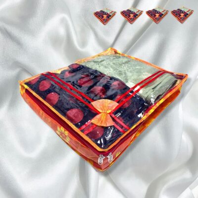 LOVENSPIRE 4 Piece Sari Bags Cotton Saree Covers with Zipper Closure Clothes Organizer Sari Storage Bag for Wardrobe and Gifting Storage Wedding Favor Cloth Case Birthday