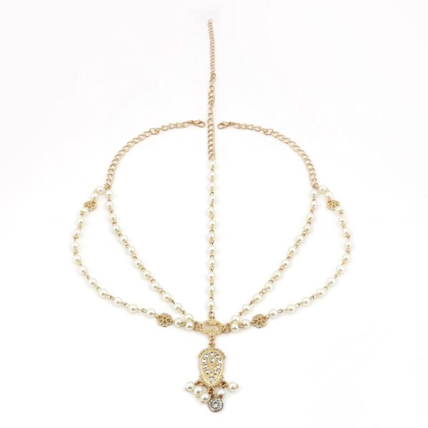 Aukmla White Indian Chain Hair Jewelry Boho Festival Egyptian Head Chain Pendant Headpiece Beads Gold bridal Hairstyle Pearls Christmas for Women and Girls - Image 2
