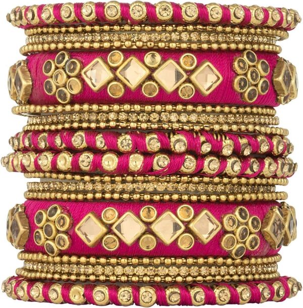 Aheli Ethnic Handmade Silk Thread Faux Stone Studded Bangle Set Bracelet Chudha Indian Wedding Festive Wear Fashion Jewelry Gift for Women Blue