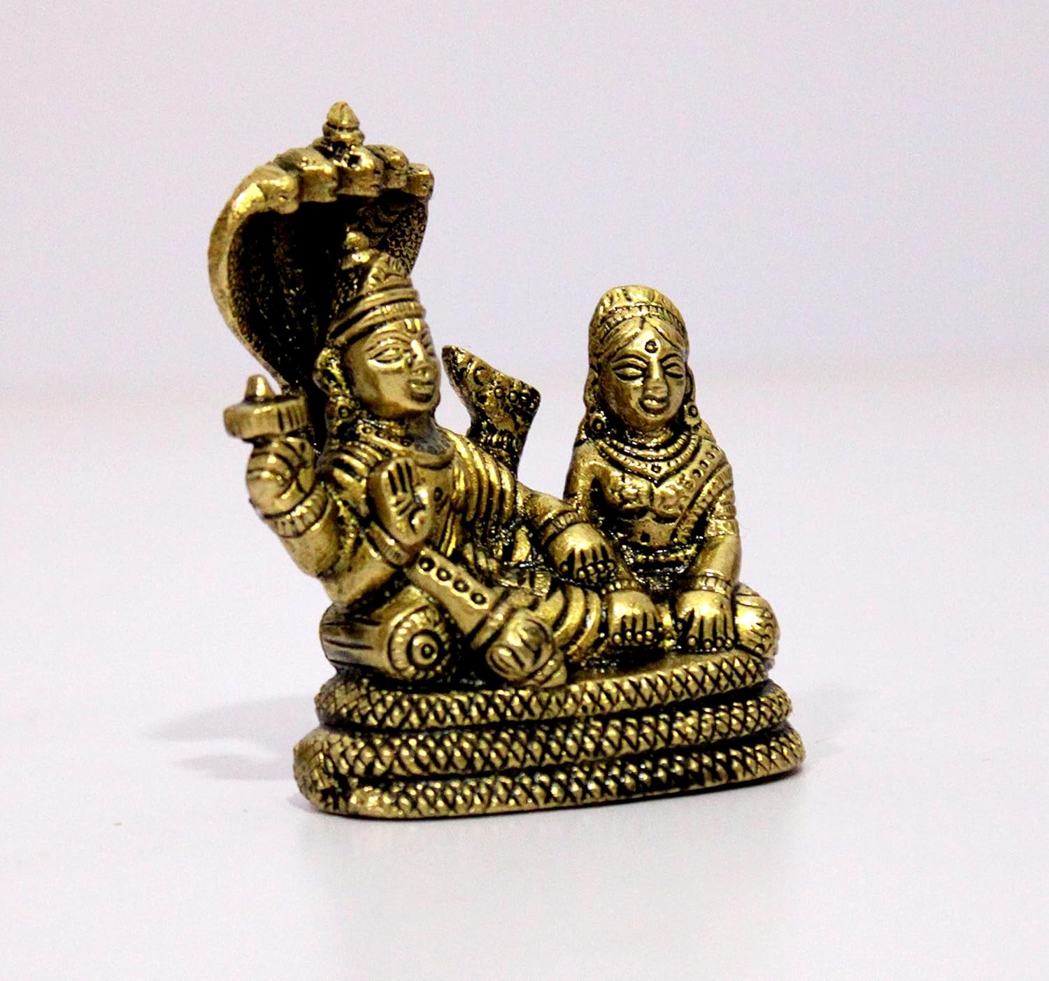 eSplanade Brass Lord Vishnu Laxmi in Ksheer Sagar - Lakshmi Narayan - Murti Idol Statue Sculpture - Golden - 3.1" Inches - Image 3