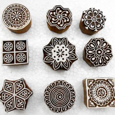 Handcarved Wooden Block Printing Stamps (Set of 9) for Textile Designing/Craft Printing Pattern for Saree/Scrapbookng/Tattoo
