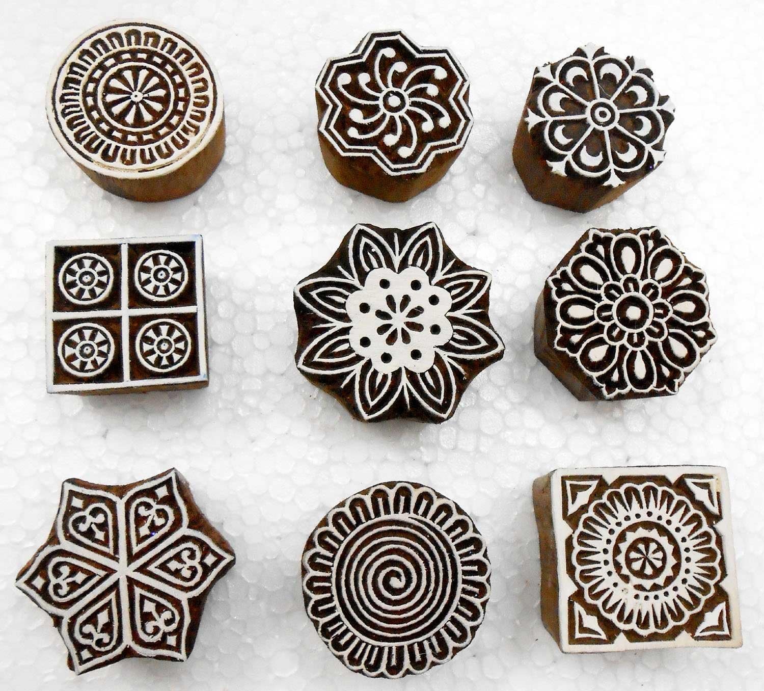 Handcarved Wooden Block Printing Stamps (Set of 9) for Textile Designing/Craft Printing Pattern for Saree/Scrapbookng/Tattoo