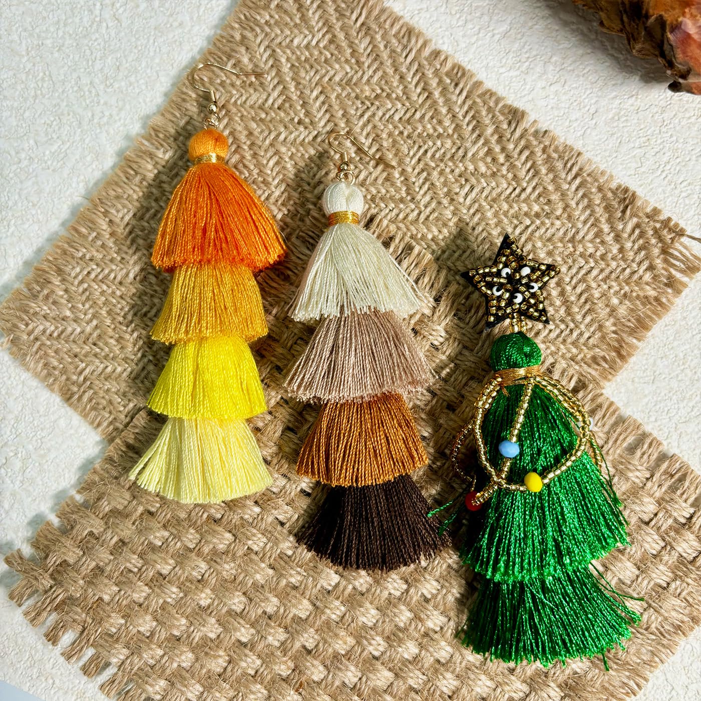 Handmade Bohemian Rainbow Layered Tassel Earrings for Women and Girls (Orange Ombre) - Image 6