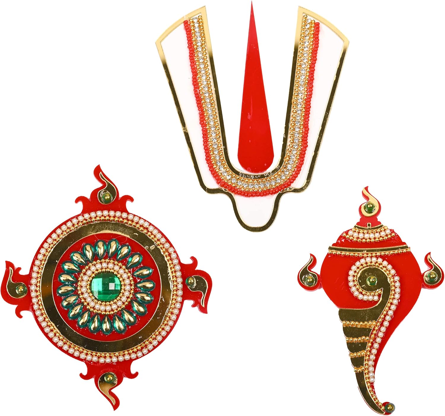 Decorative Shubh Labh Ganesh ji Shankh Chakra Namah of Lord Vishnu Tirupati Balaji Tilak Rangoli for Indian Traditional Festival Decoration Wall Handcrafted Door Temple Home Decor(Size:-4") - Image 5