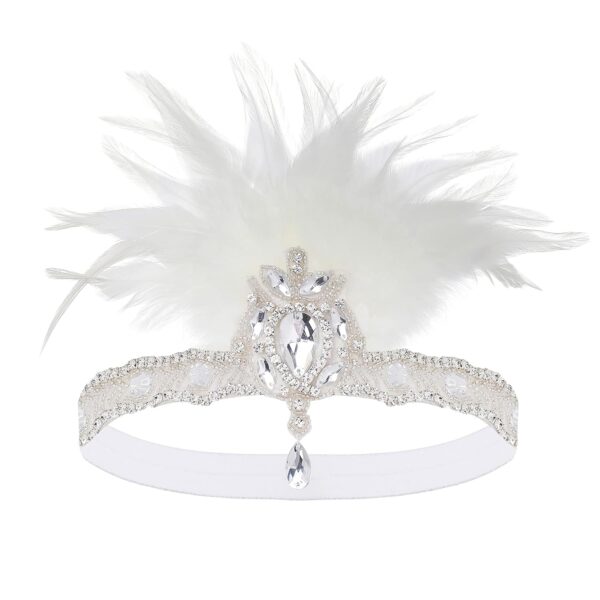 BABEYOND 1920s Flapper Headpiece 20s Carnival Feather Headband Crystal Beaded Great Gatsby Hairband 1920s Flapper Gatsby Hair Accessories (white) - Image 4
