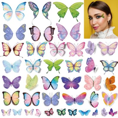 Glitter Butterfly Makeup Temporary Tattoos for Women Girls, 10Sheets Colorful Butterflies Wings Fake Tattoo Stickers Waterproof for Face Eye Makeup Birthday Party Favors Gifts