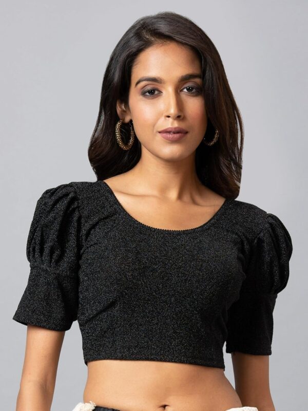 Women's Readymade Shining Lycra Stretchable Round Neck Half Sleeve Blouse - Image 2