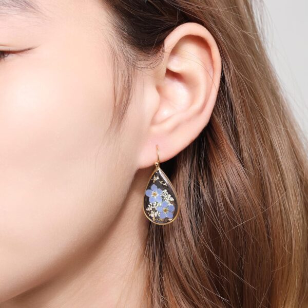 Forget-Me-Not and Queen Anne's Lace Pressed Wildflower Earrings | Drop Dangle Earring For Women Girls | Pressed Flower Teardrop Earrings Dry Flowers | Personalized Handmade Earrings | Gift for Woman - Image 4