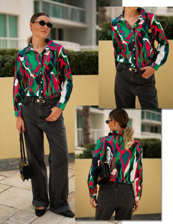 Zeagoo Button Down Shirts for Women Dressy Floral Printed Long Sleeve Blouse Business Casual Work Tops - Image 2