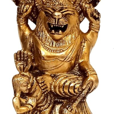 Purpledip Brass Idol Narasimha (Lord Vishnu's Avatar) & Prahalad: Rare Collectible Statue (11985)