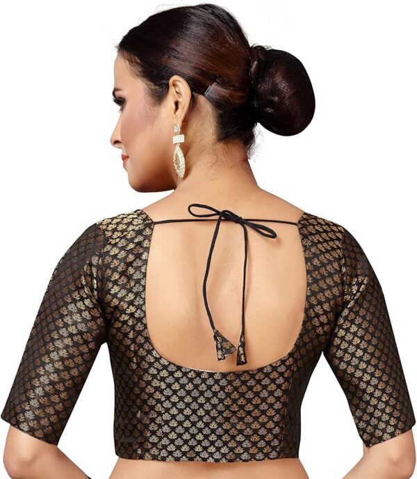 womens Brocade Zari Weaving Elbow Length Sleeves Readymade Saree Blouse - Image 2