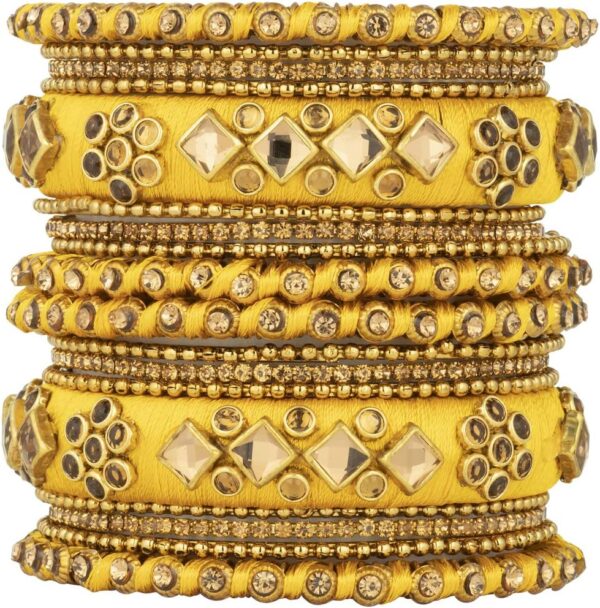 Aheli Ethnic Handmade Silk Thread Faux Stone Studded Bangle Set Bracelet Chudha Indian Wedding Festive Wear Fashion Jewelry Gift for Women Blue