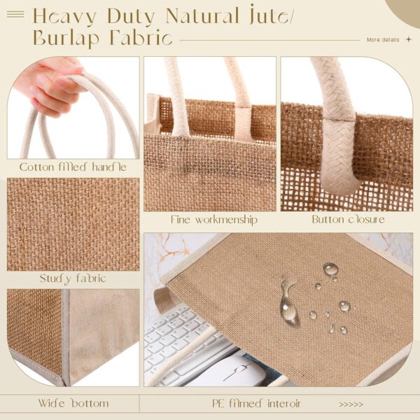16 Pack Burlap Tote Gift Bags Burlap Beach Bags with Soft Handles Heavy Duty Multipurpose Jute Shopping Bags for Groceries Jute Tote Bags for Women Shopping DIY Pool Beach Trip Bridesmaid Wedding - Image 3