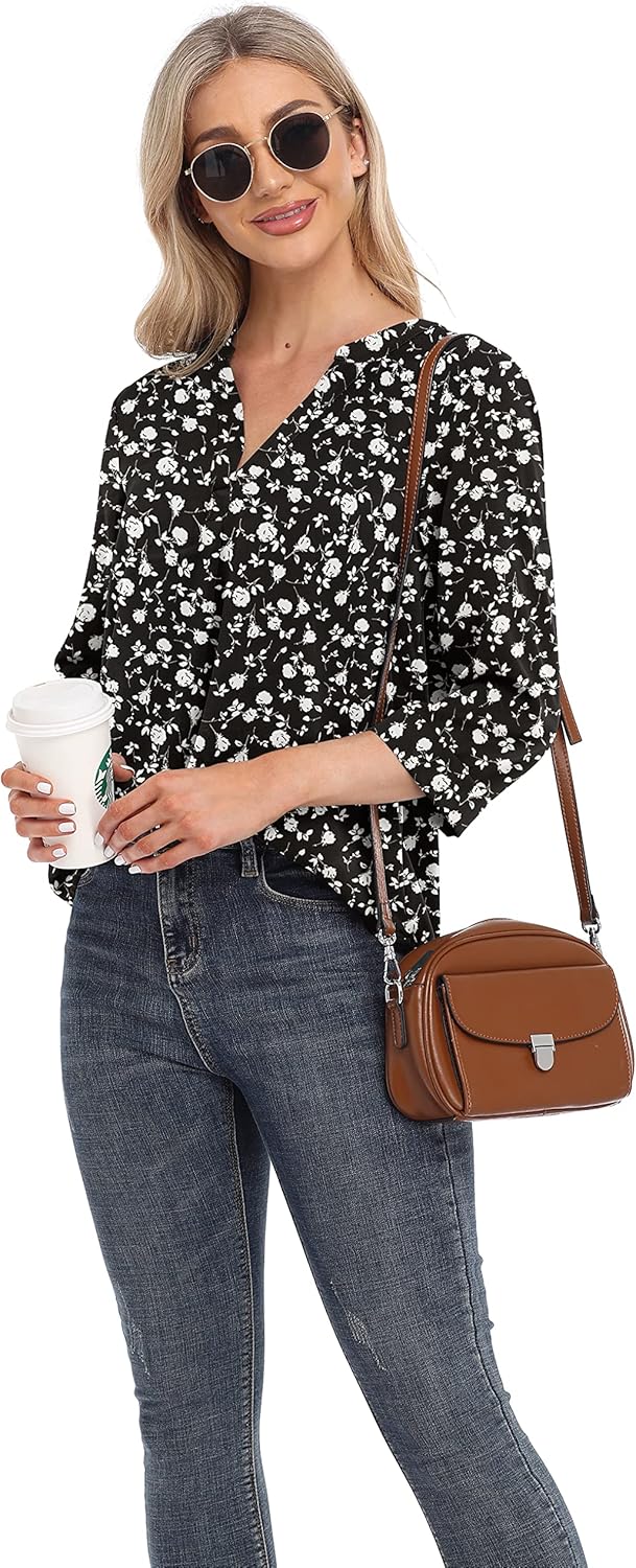 VIISHOW Womens Tops Casual Chiffon Blouses Tops 3/4 Sleeve V Neck Tunic Top Loose Shirt - Image 4