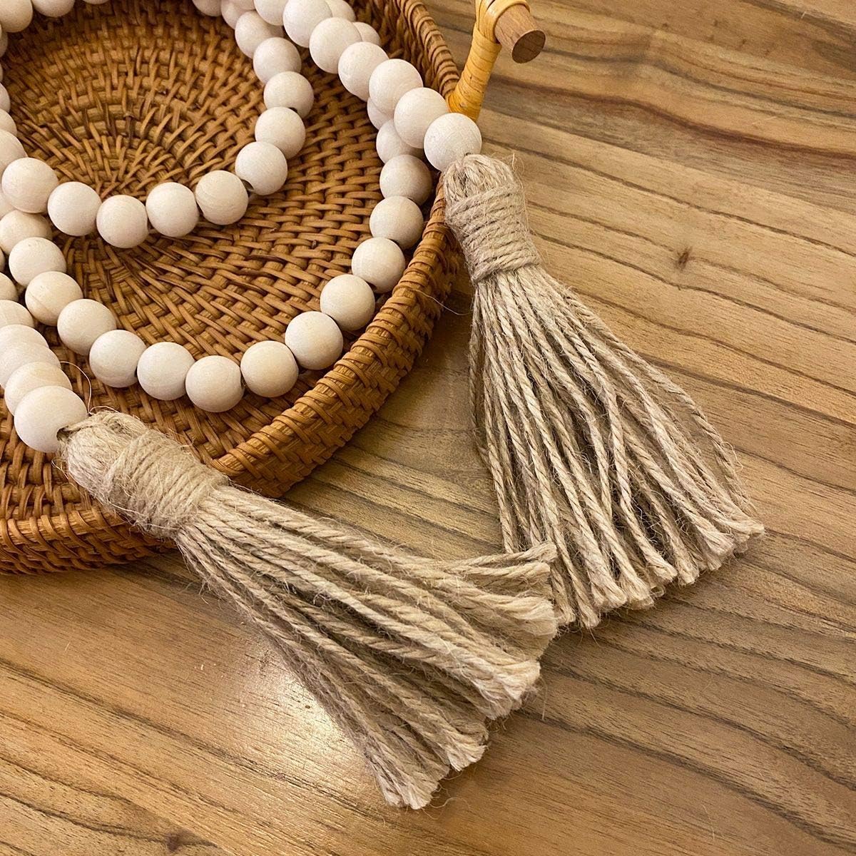 Farmhouse Beads 58in Wood Bead Garland with Tassels Rustic Country Decor Prayer Boho Beads Big Wall Hanging Decor - Image 5
