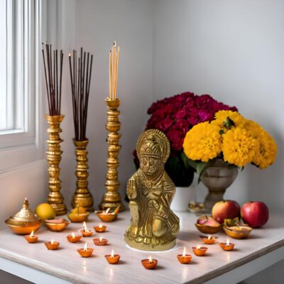 PARIJAT HANDICRAFT Hanuman Brass Idol Hindu god of Strength Statue Hanuman Large Idols for Temple Home and Office (Hanuman-ji)