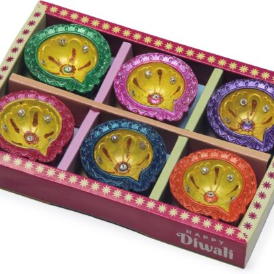 Handmade Terracoaat Set of 6 Premium Multicolored Clay Diya for Diwali/Navratri Decorations Oil Lamp Diwali Clay Diya Tea Light Holder Indian Decor Festival Gifts Puja Items