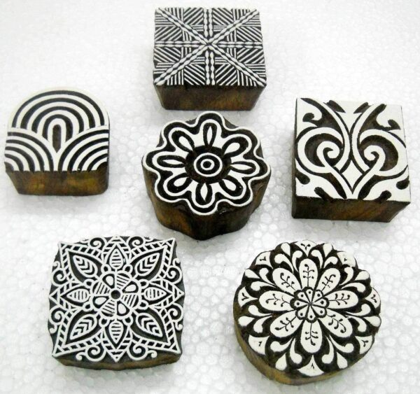 Wholesale Pack of Six Unique Exotic Designs Wooden Block Stamps/Tattoo/Handcarved Indian Textile Printing Blocks - Image 2