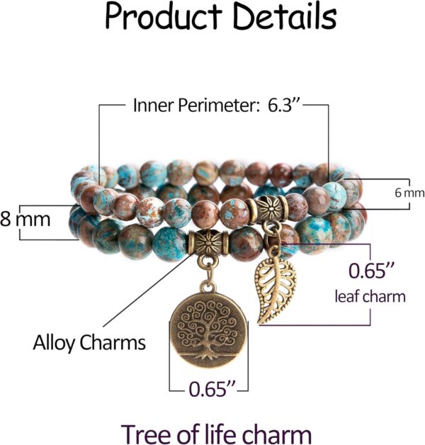 Bivei Natural Semi Precious Gemstone beads bracelet for women - Life Tree and Leaf Charm Energy Reiki Crystal Stretch Bracelets - Image 3