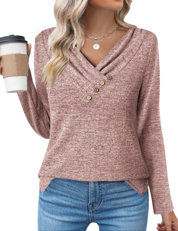 Zeagoo Women's Casual Tunic Tops Long Sleeve Shirts for Leggings V Neck Button Fall Pullover Blouse Loose Sweatshirts