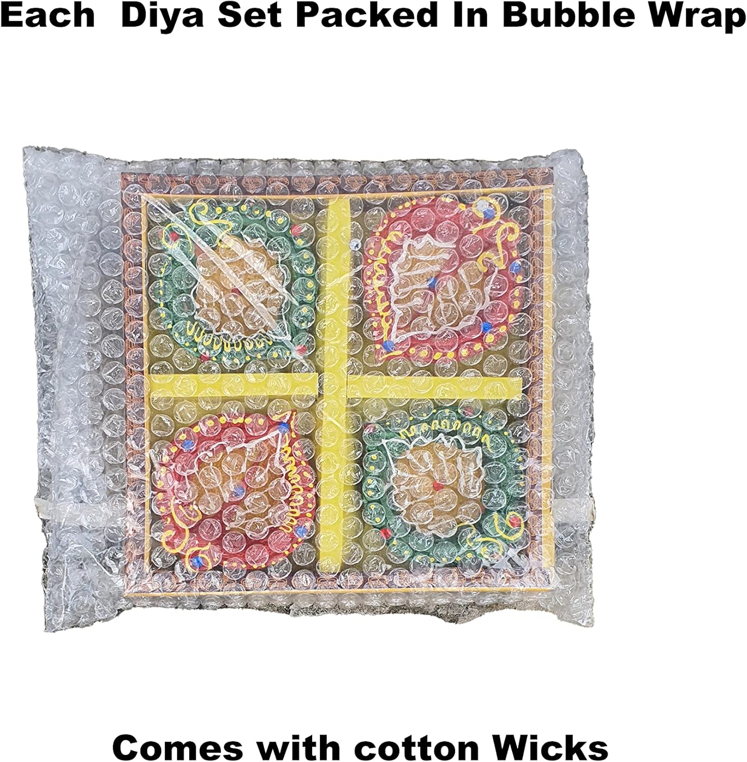 Diwali Diya - Clay Diya - 4 Pcs Clay Diyas Large Size for Pooja - Diwali Diya Hand Made & Hand Painted Diwali Diyas Gift Box Packed in Bubble Wrap( Cotton Wicks Included ) - Image 3