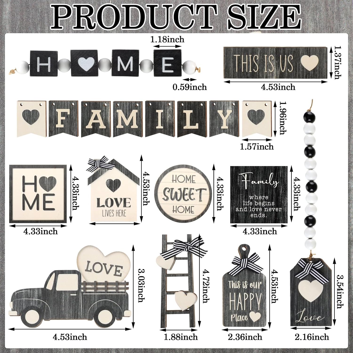 Mifoci 18 Pcs Farmhouse Tiered Tray Decor Home Wooden Signs Rustic Sweet Home Vintage Home Tabletop Spring Summer Table Centerpiece Black White Car Wood Block for Home Kitchen Table Bar Housewarming - Image 3