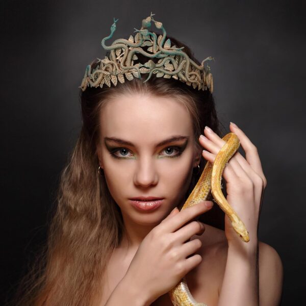 Greek Medusa Snake Crown - Cosplay Headband Medusa Costume Headband Halloween Greek Goddess Headdress with Laurel Leaves Masquerade Party Golden Green - Image 3